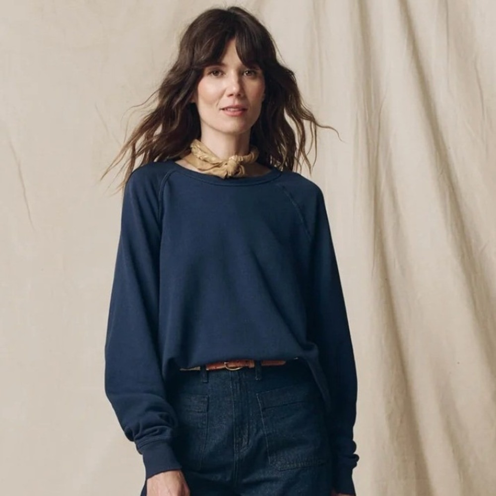 THE GREAT Womens College Sweatshirt 1 S Navy French Terry Vintage Wash Oversized